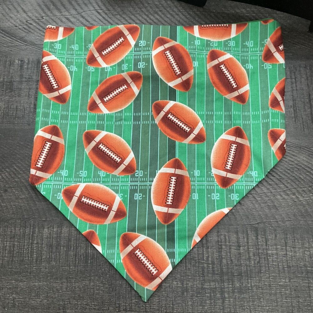 Dog Scarf Slide On Collar Elastic Band Football Field Green Brown Extra Large